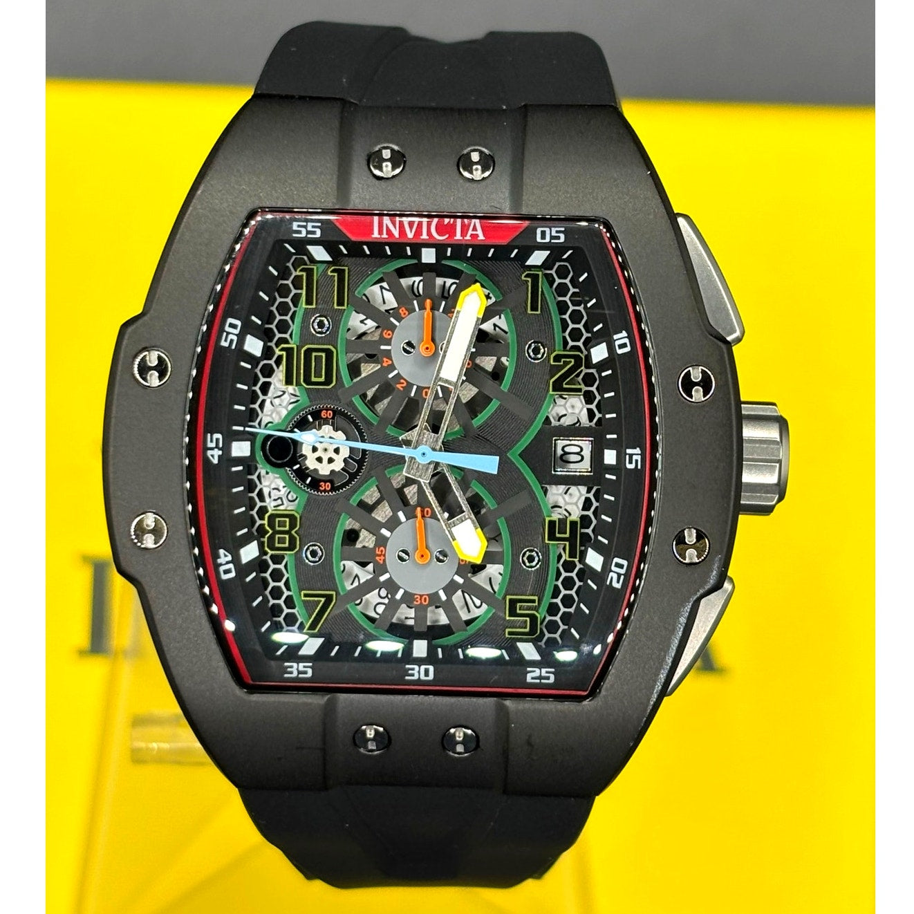 Invicta Racing Gridlock 48027 Chronograph 47mm Black Silicone Men's Watch NIBWT