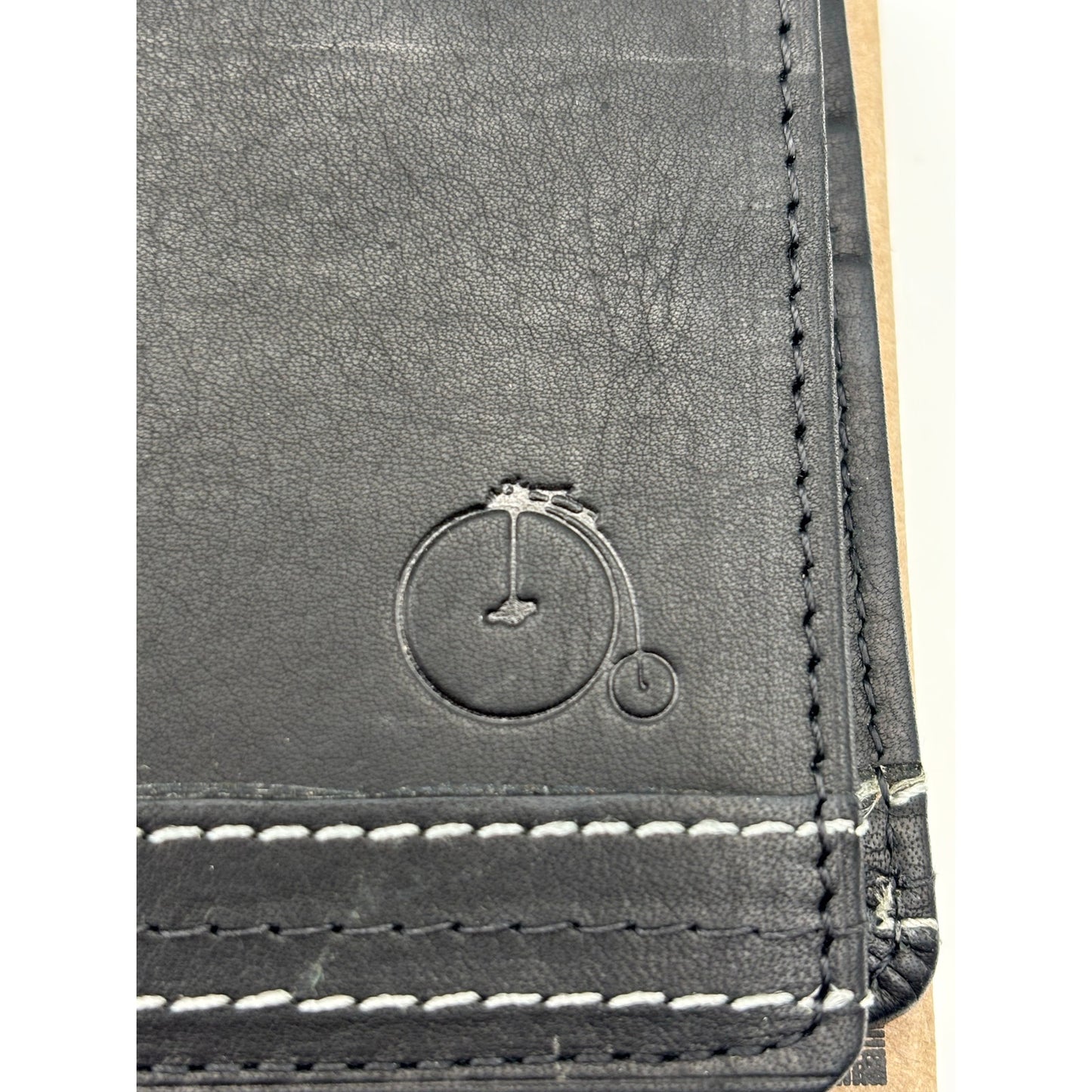 Maker & Company Leather Bifold Wallet. Black with White Stitching. New with Box