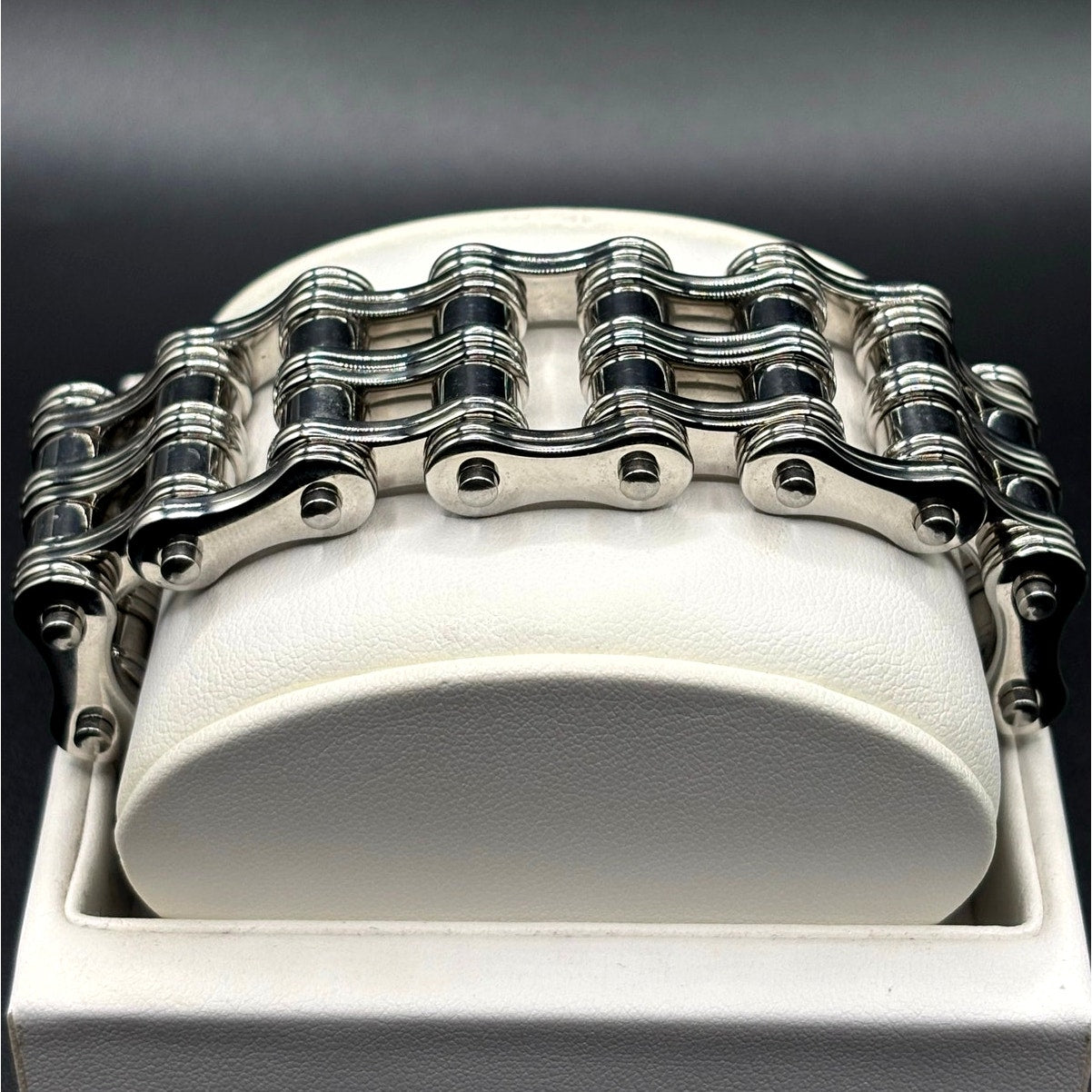 Men's Stainless Steel Motorcycle Double Chain Link 8.5" Bracelet Signed NEW