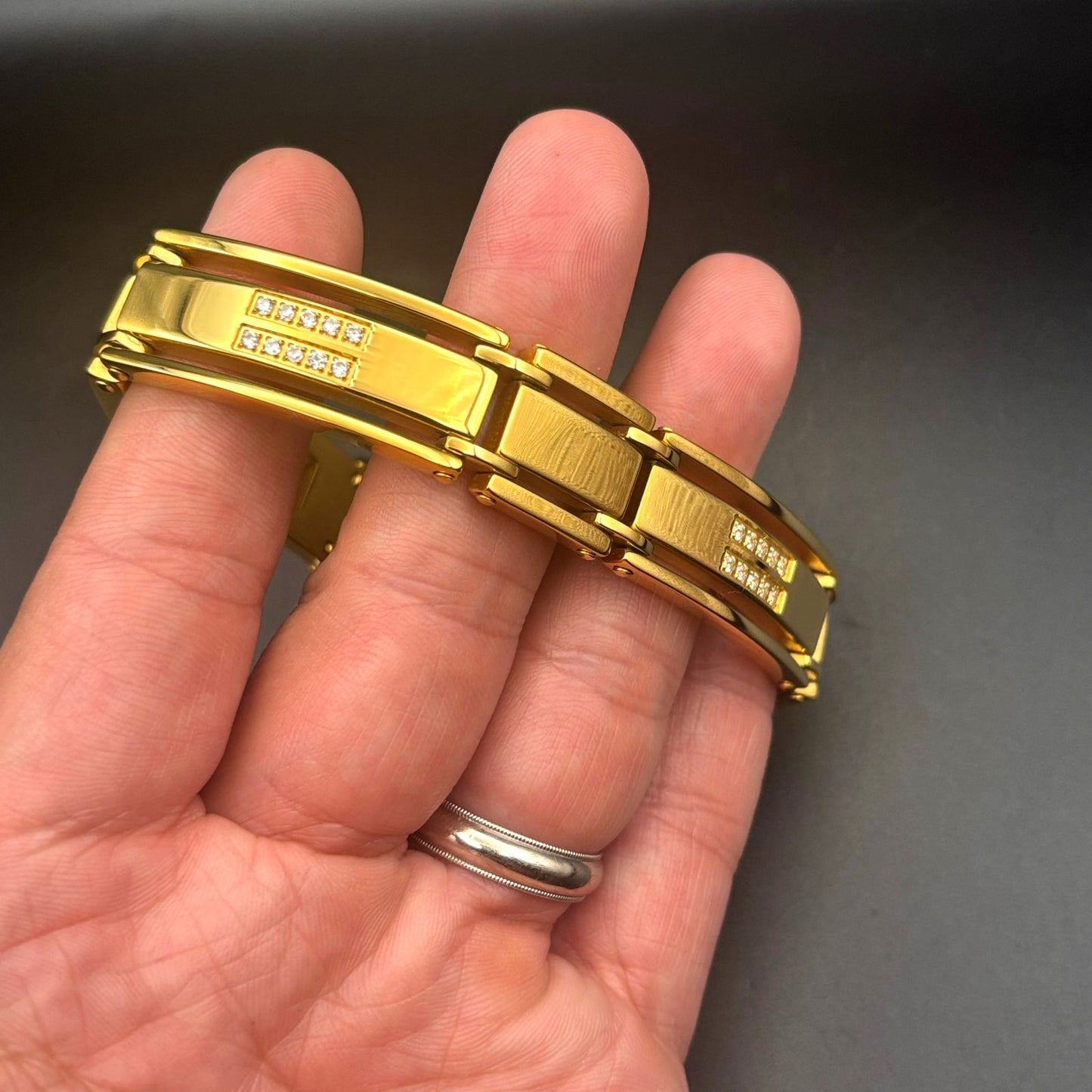 Mason Parker Men’s Gold Plated Stainless Steel ID Bracelet w/Cubic Zirconia NWT