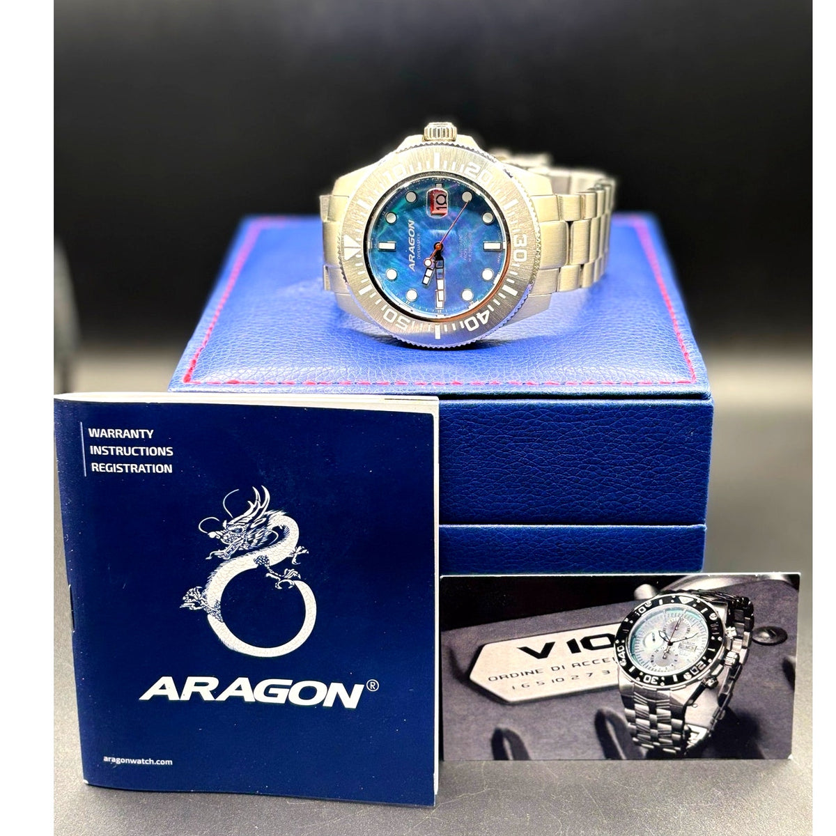Aragon Divemaster II A334MOP Automatic 50mm Mother of Pearl Men’s Watch Full Set
