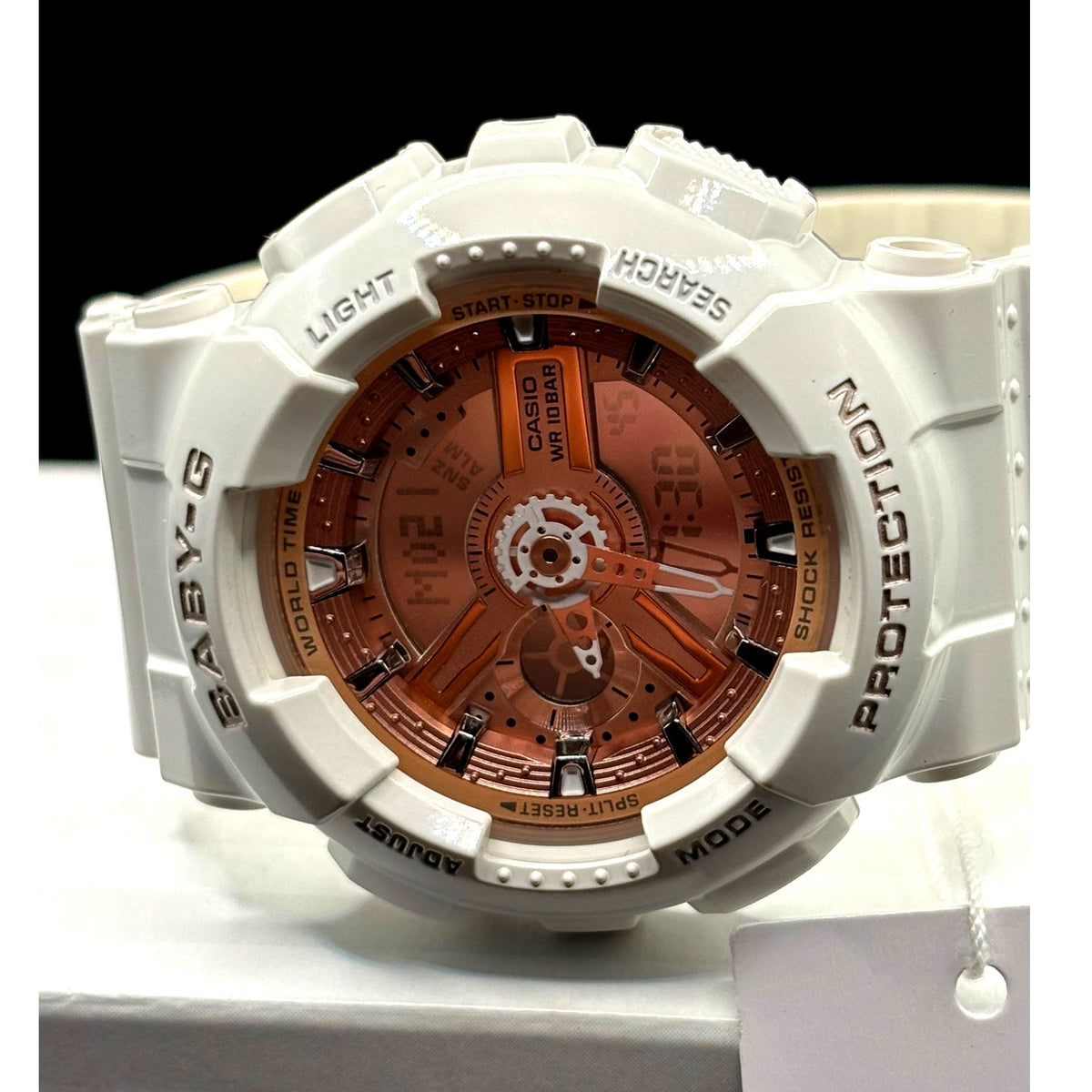 Casio Baby-G BA-110-7A1 White Rose Gold Analog Digital Women's Watch 100M NIBWT