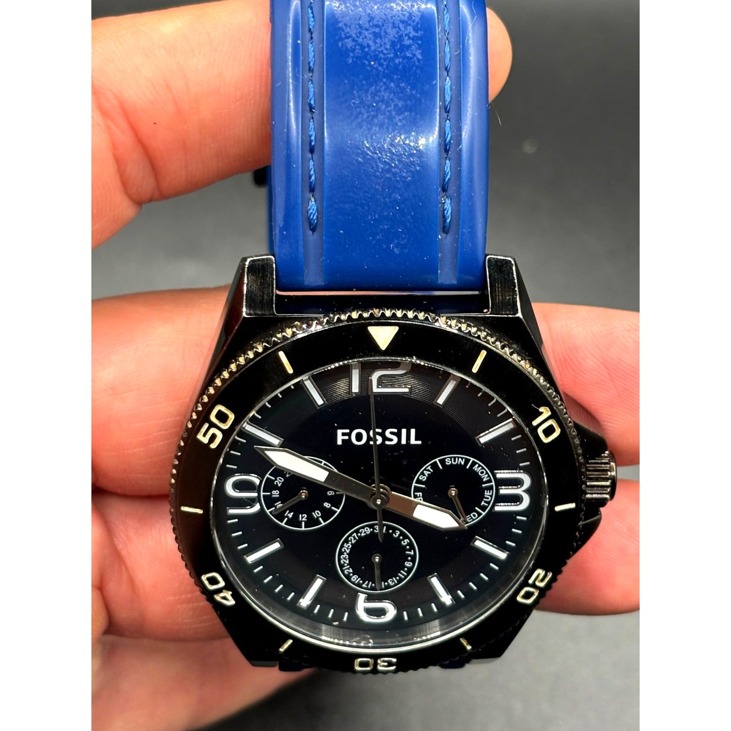 Fossil Flynn BQ2016 Multifunction Dive Style Blue Silicone Men's Watch 45mm