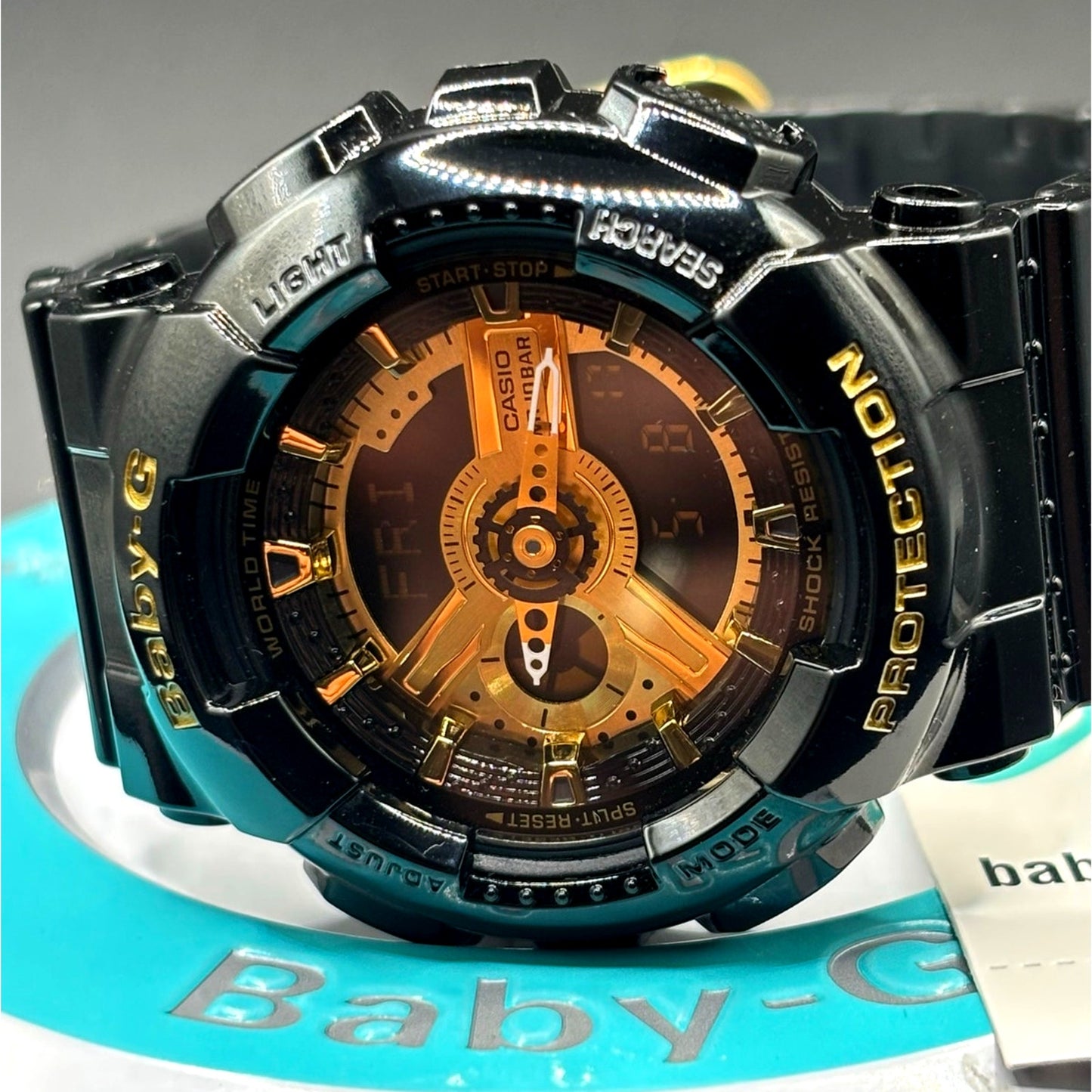 Casio Baby-G BA110-1A Black Metallic Gold Analog Digital Women's Watch NIB