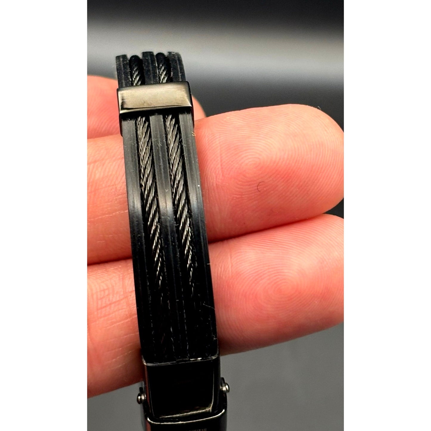 Blackjack BJB251B Men's Black Silicone Stainless Steel Bangle ID Bracelet NWT
