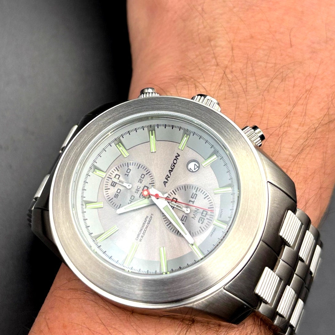 Aragon Predator VD51 50mm Gray Chronograph Stainless Steel Mens Watch NIB Unworn