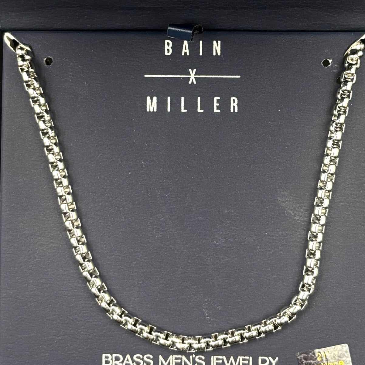 Bain Miller Men’s Silver Tone Brass Box Chain Necklace 21 Inches NIB