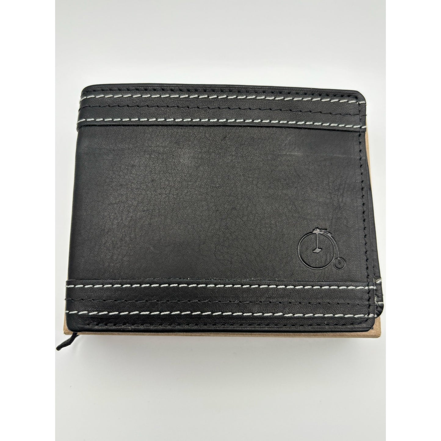 Maker & Company Leather Bifold Wallet. Black with White Stitching. New with Box