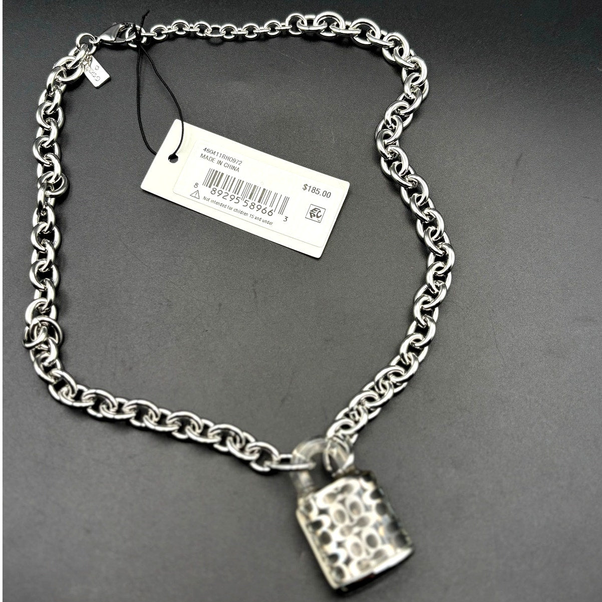 Coach Signature Lucite Padlock Pendant Women's 16” Necklace Silver Tone NWT