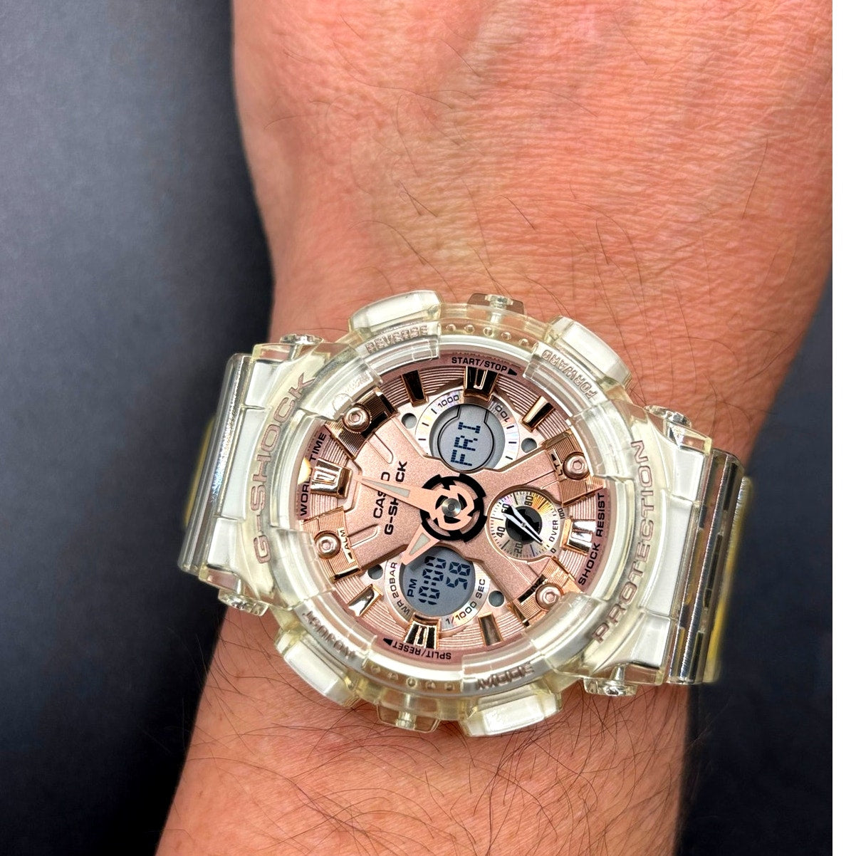 Casio G-Shock GMAS120SR-7A Women's Rose Gold Skeleton Analog Digital Watch NIBWT