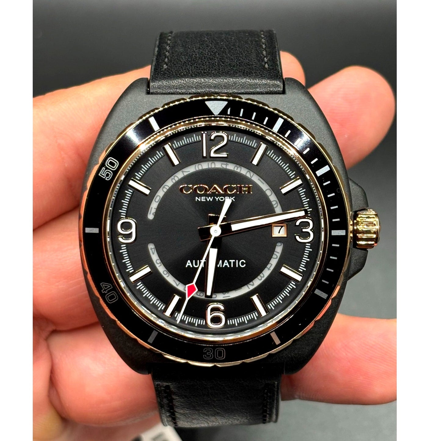 Coach Charter 14602734 Automatic 44mm Black Leather Men’s Watch NIBWT