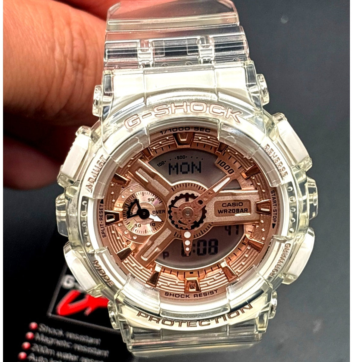 Casio G-Shock GMA-S110SR-7A Women's Rose Gold Clear Analog Digital Watch NIBWT