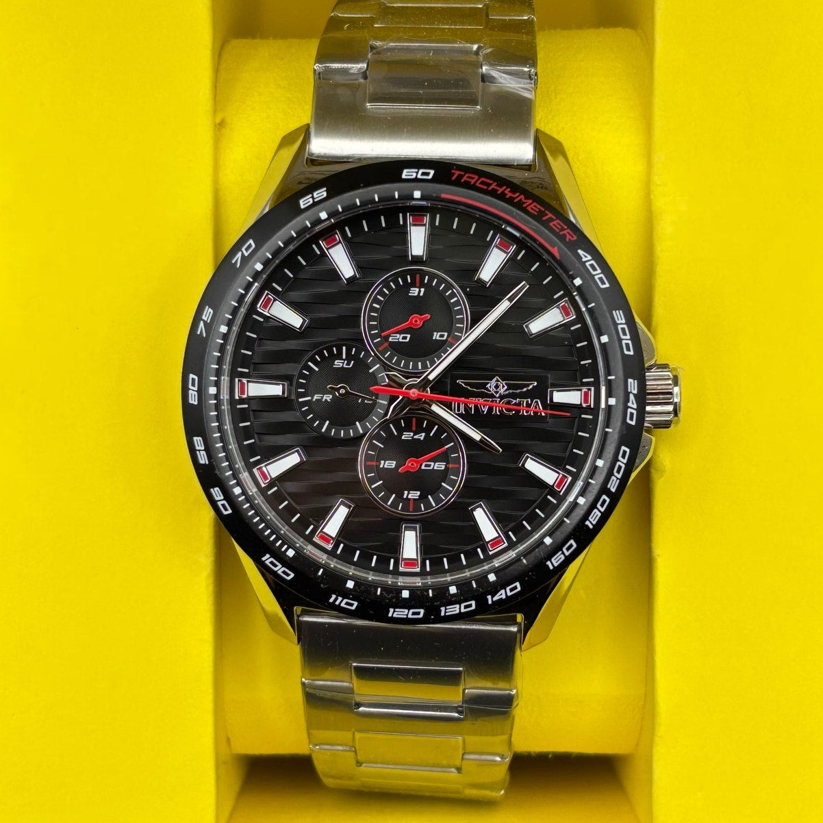 Invicta Racing 47550 Mens 44mm Stainless Steel Black Dial Quartz 50m NIBWT