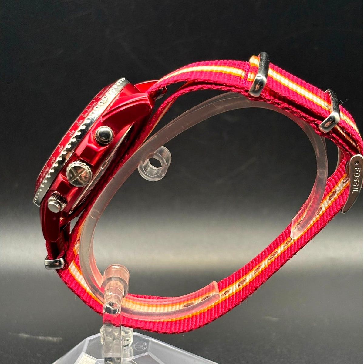 Fossil Stella CH2768 Red Chronograph 42mm Quartz NATO-Style Strap Women’s Watch