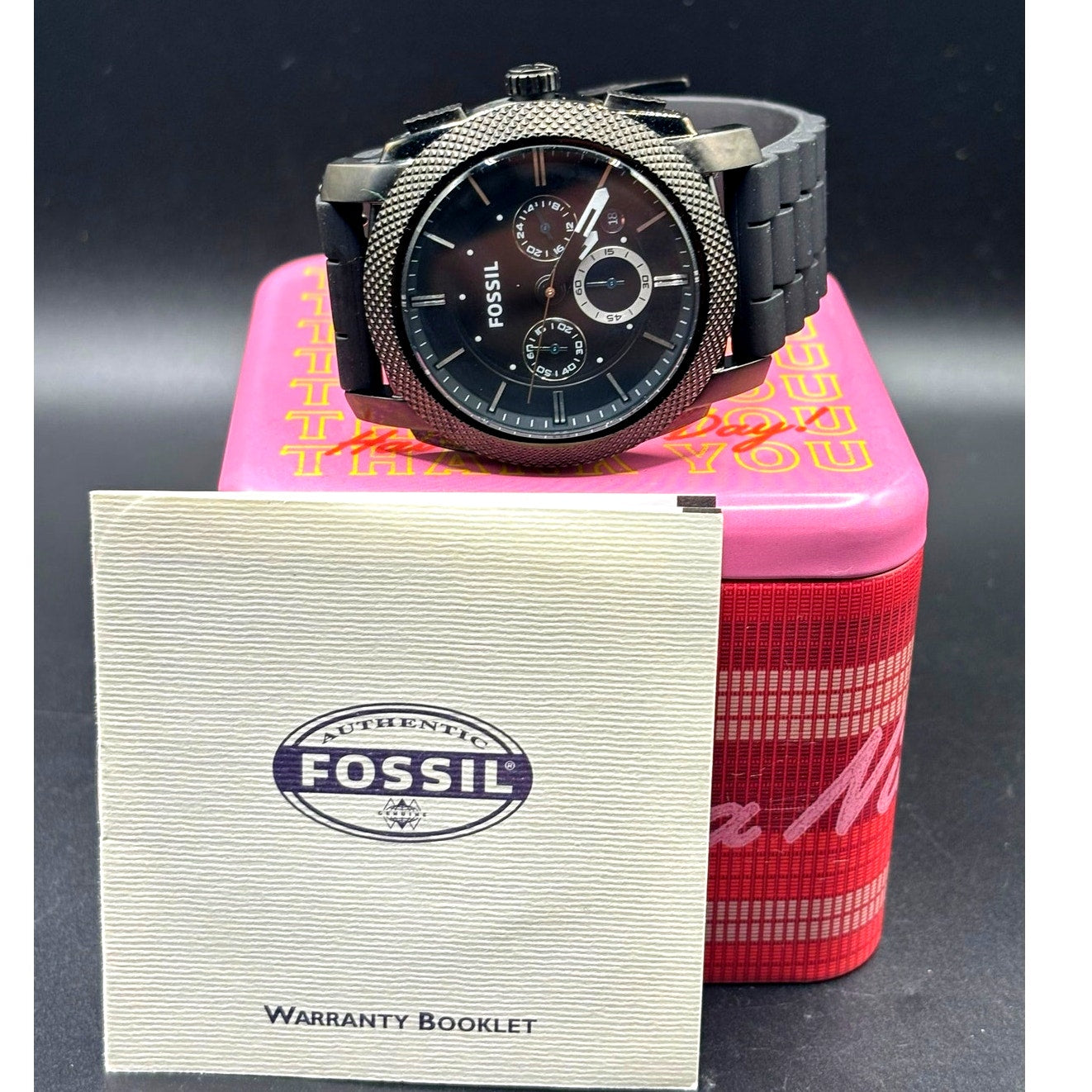 Fossil FS4487 Machine Chronograph Men’s Gunmetal Black Silicone Strap Watch