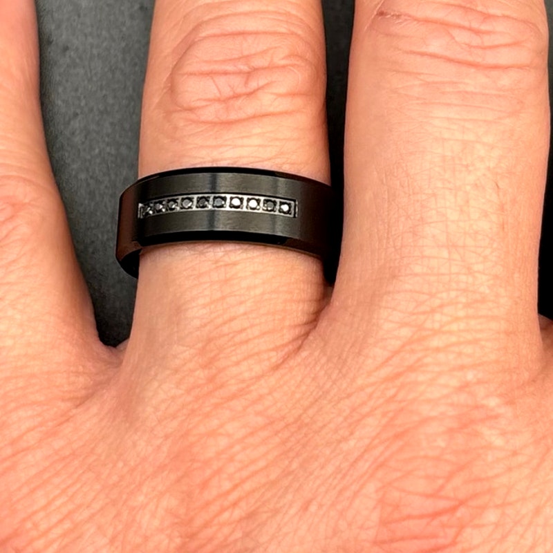Blackjack BJR55B Men’s Black Stainless Steel Ring with Black CZ Stones SZ12