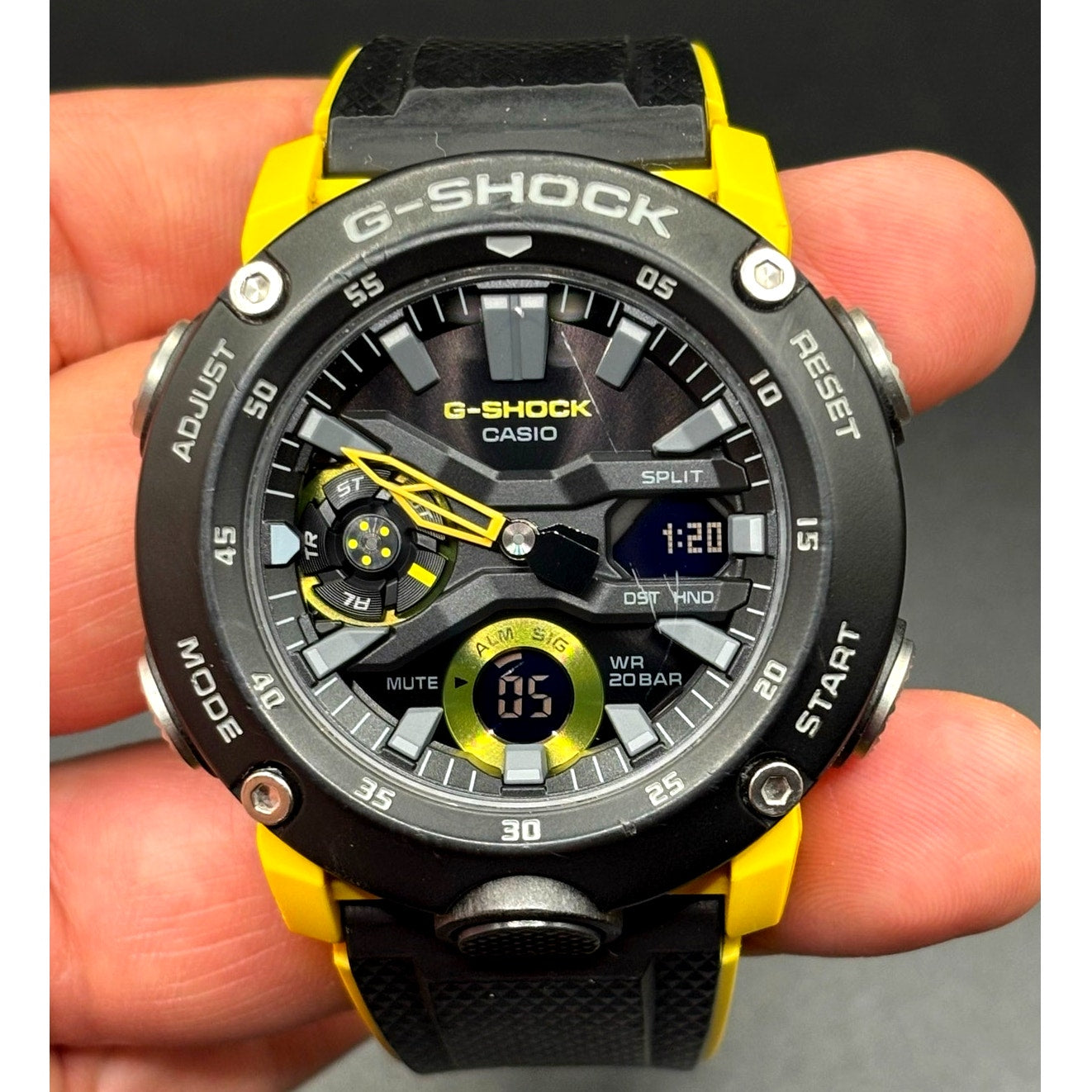 Casio G-Shock GA-2000-1A9 Carbon Core Guard 200M Yellow Black Men’s Watch