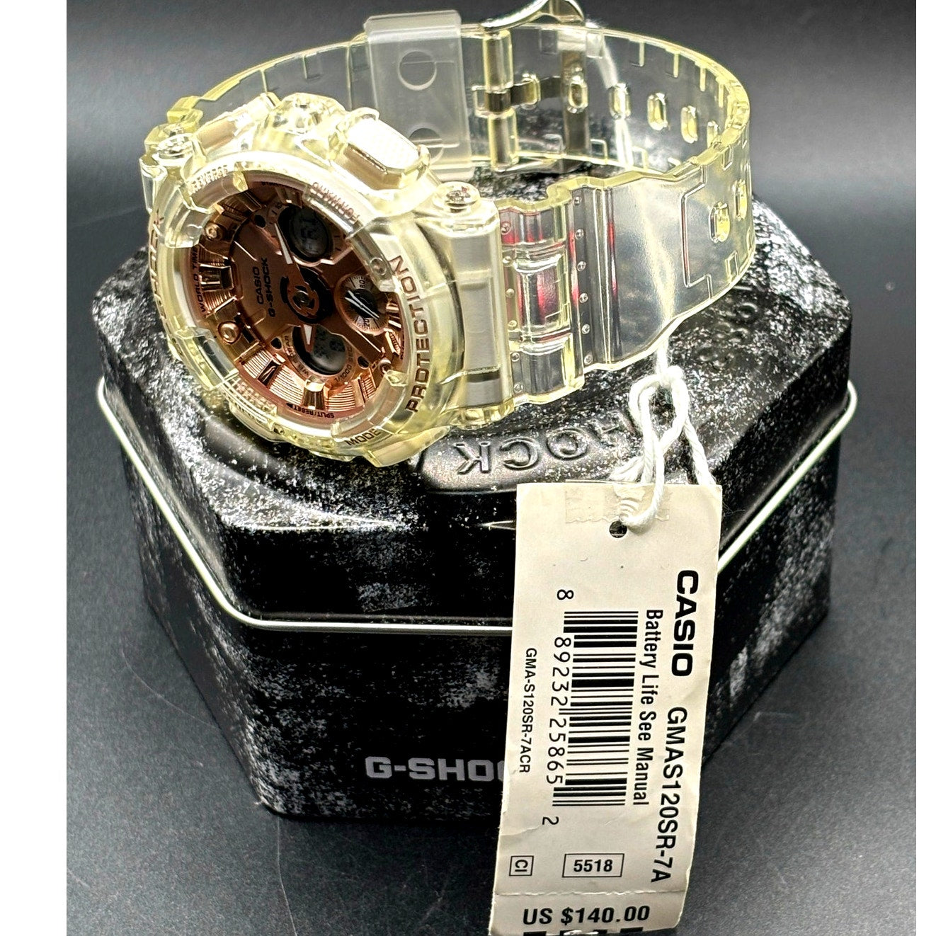 Casio G-Shock GMAS120SR-7A Women's Rose Gold Skeleton Analog Digital Watch NIBWT