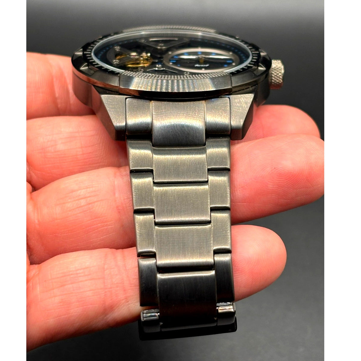 Fossil Bronson Twist ME1171 Semi Skeleton Smoke Stainless Steel 50mm Watch