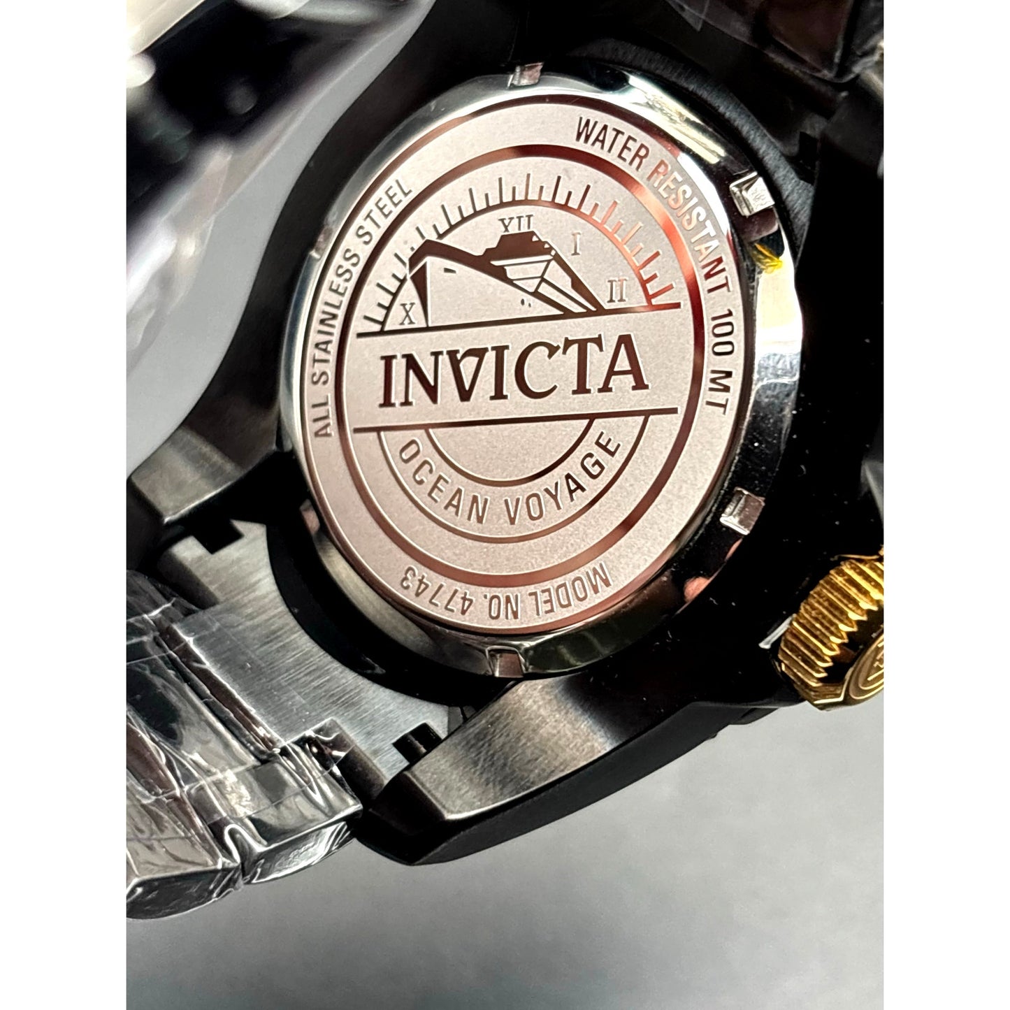 Invicta Ocean Voyage 47743 Black Gold Bezel 52mm Stainless Steel  Men's Watch