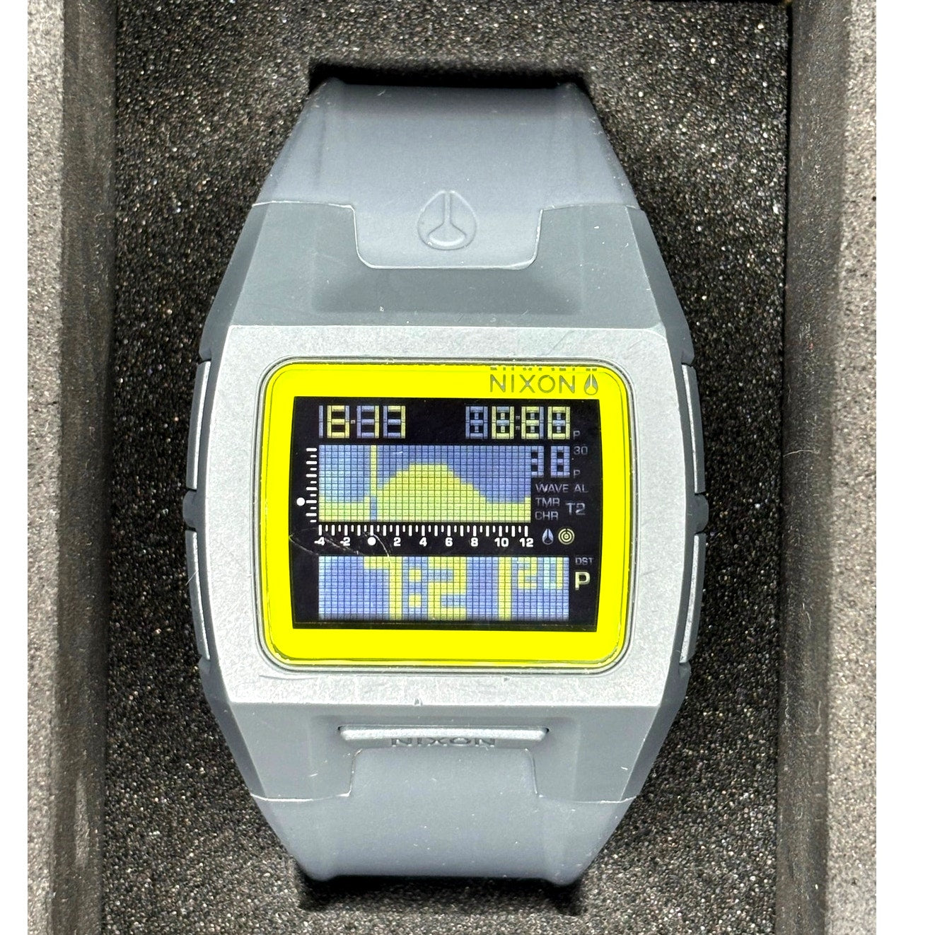 Nixon Lodown II Digital Tide Watch Gray Yellow Surf 100M Box Manual