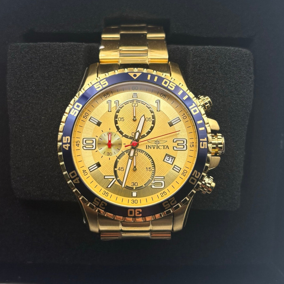 Invicta Specialty 49095 Mens Chronograph 45mm Gold Stainless Steel Blue Bezel