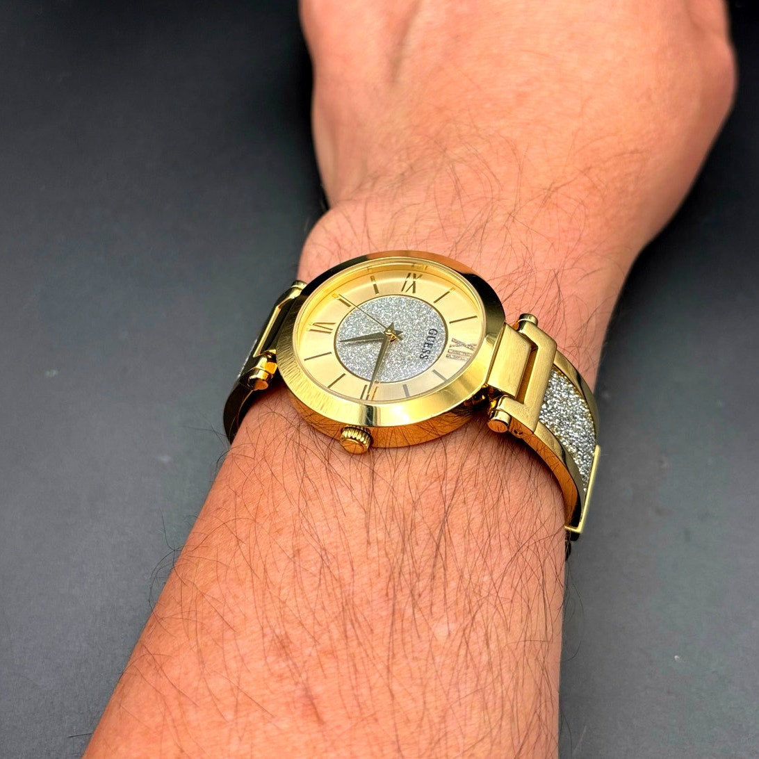 Guess Aurora Women's Gold-Tone Stainless Steel & Zwarovski Crystals Bangle Watch