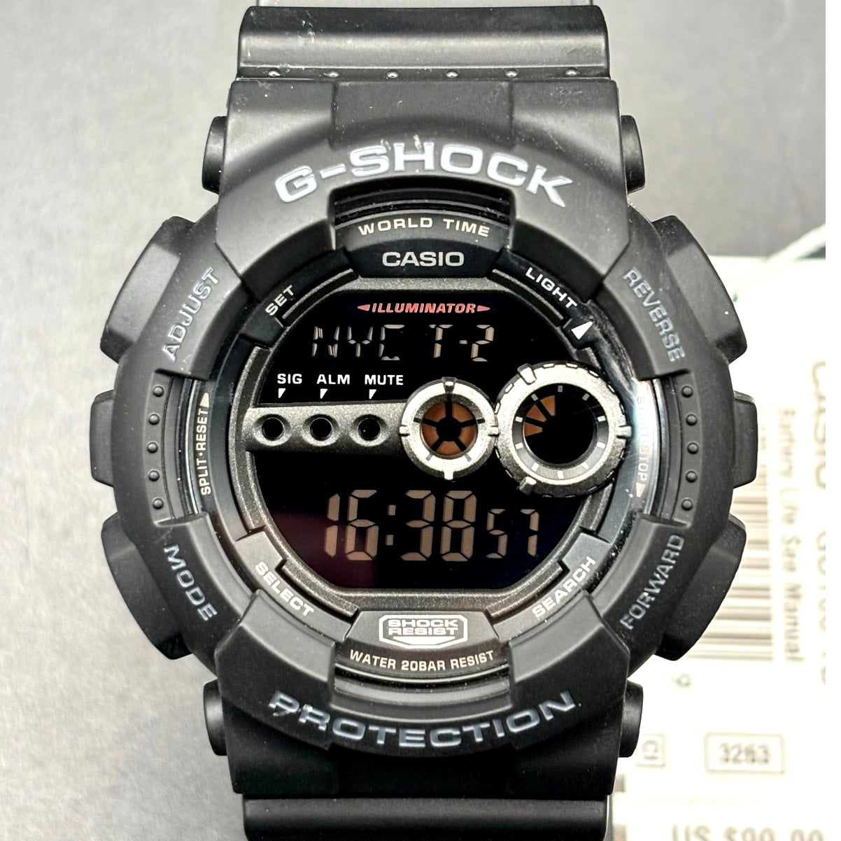 Casio G-Shock GD100-1B Black Digital High Brightness World Time 200M Watch NIBWT