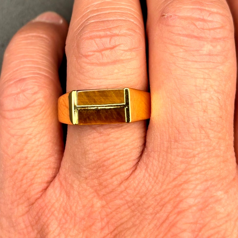 Blackjack BJZ77GTE Men’s Gold Stainless Steel Tiger Eye Bar Ring  SZ # 11 NIBWT