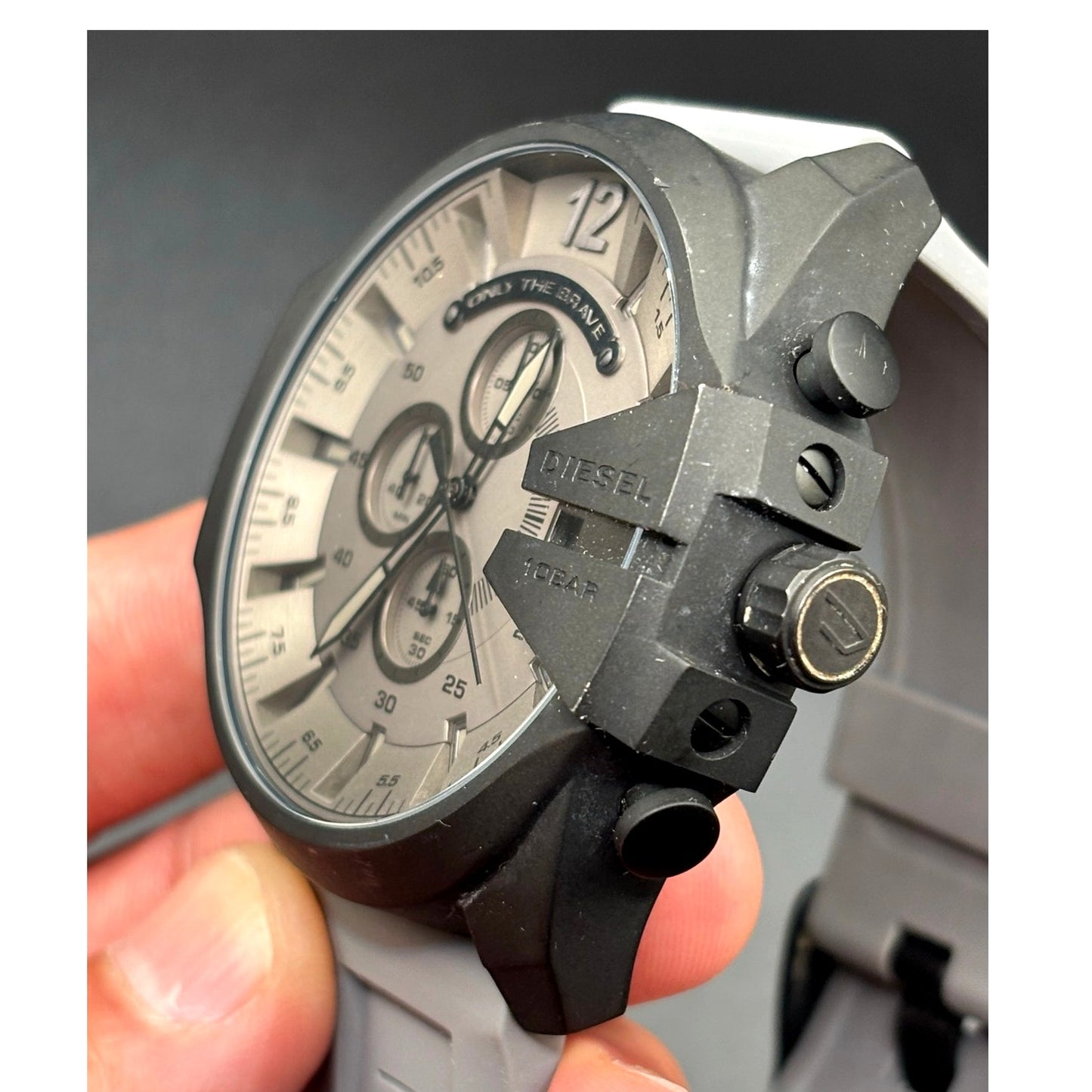 Diesel DZ4496 Mega Chief Men’s Chronograph Gray Dial Silicone Strap 51mm Watch