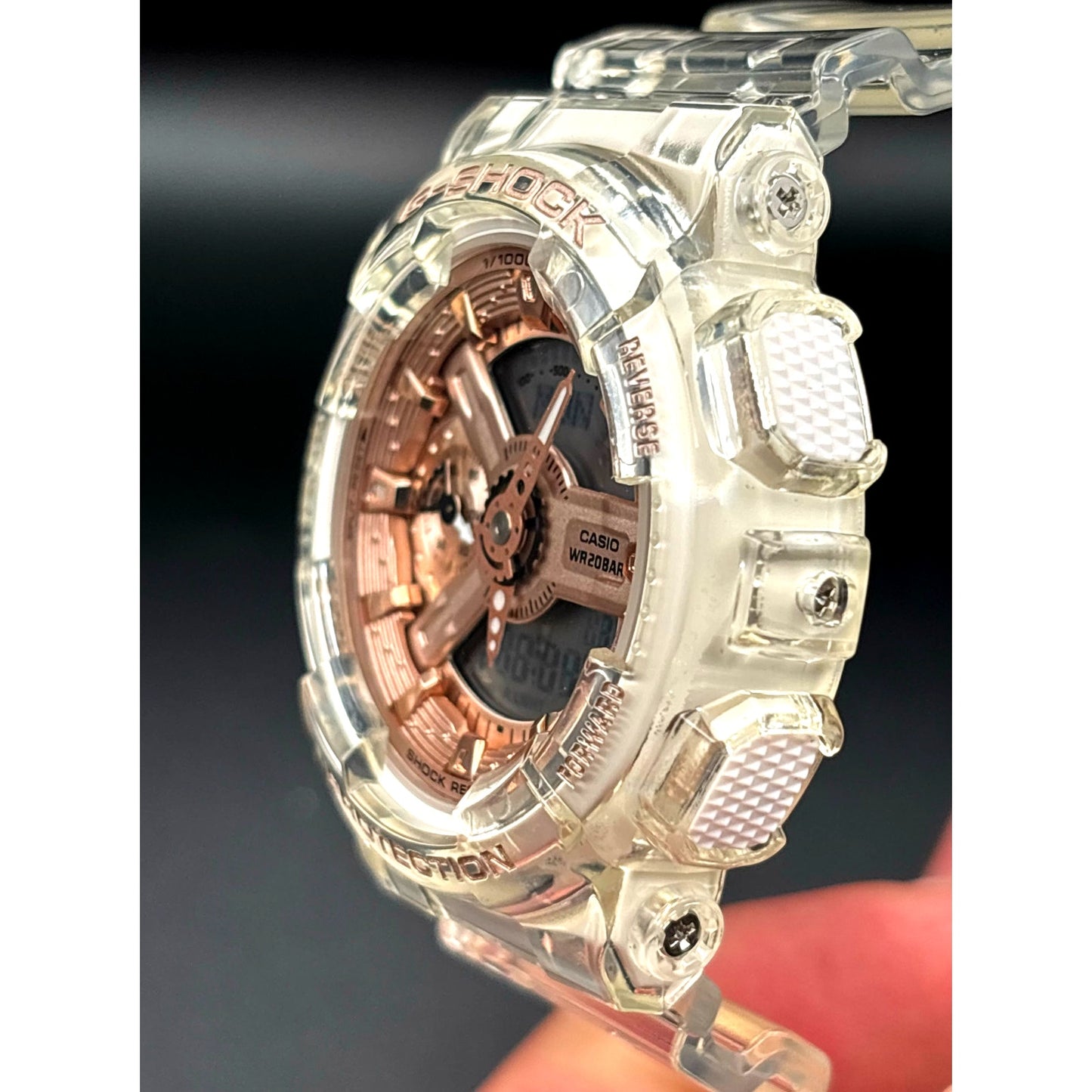 Casio G-Shock GMA-S110SR-7A Women's Rose Gold Clear Analog Digital Watch NIBWT