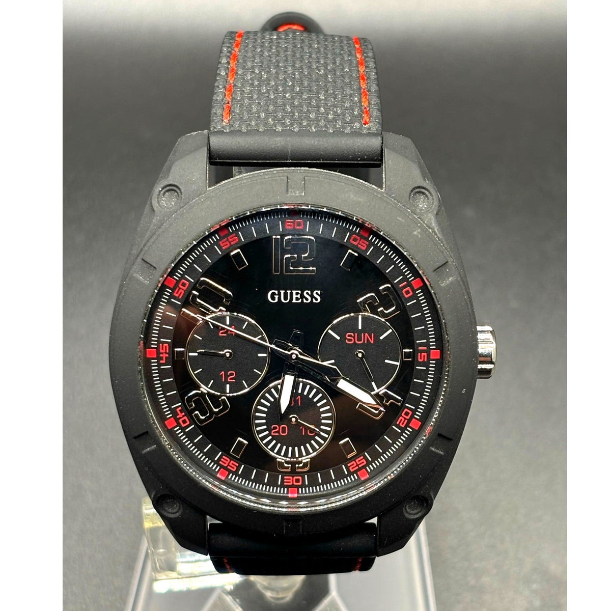 Guess Dash W1256G1 Men’s 46mm Black Multifunction Quartz Watch Red Accents