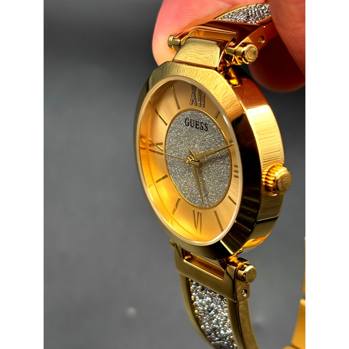 Guess Aurora Women's Gold-Tone Stainless Steel & Zwarovski Crystals Bangle Watch