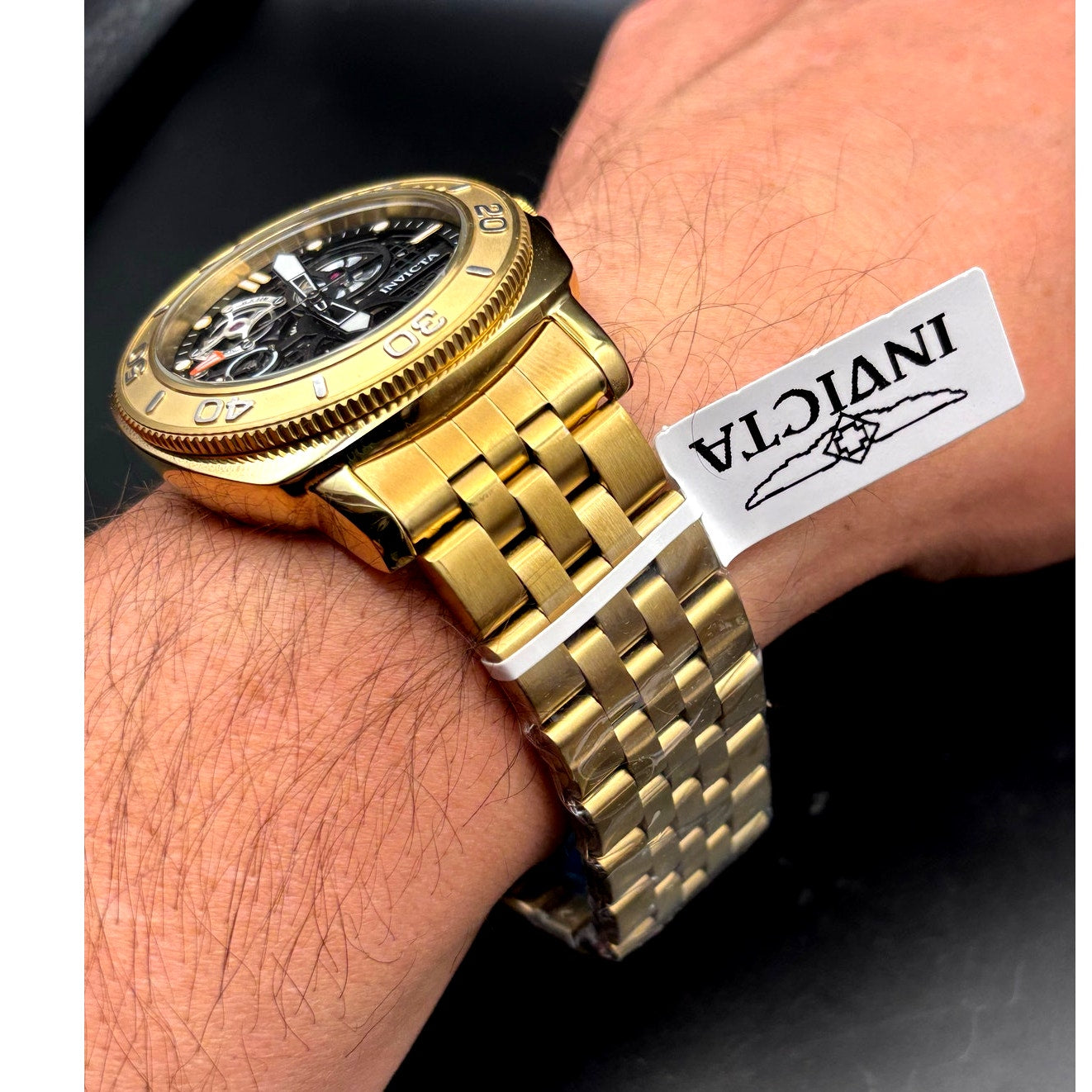 Invicta 69465 Sea Hunter Automatic Skeleton Dial Gold Tone Mens Watch 44mm NIBWT
