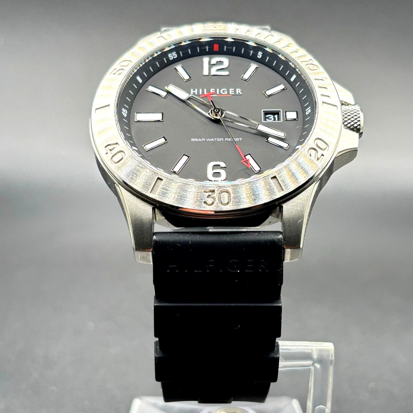 Tommy Hilfiger Ryan 1710539 Black Dial Silicone Strap Men's Watch NIB