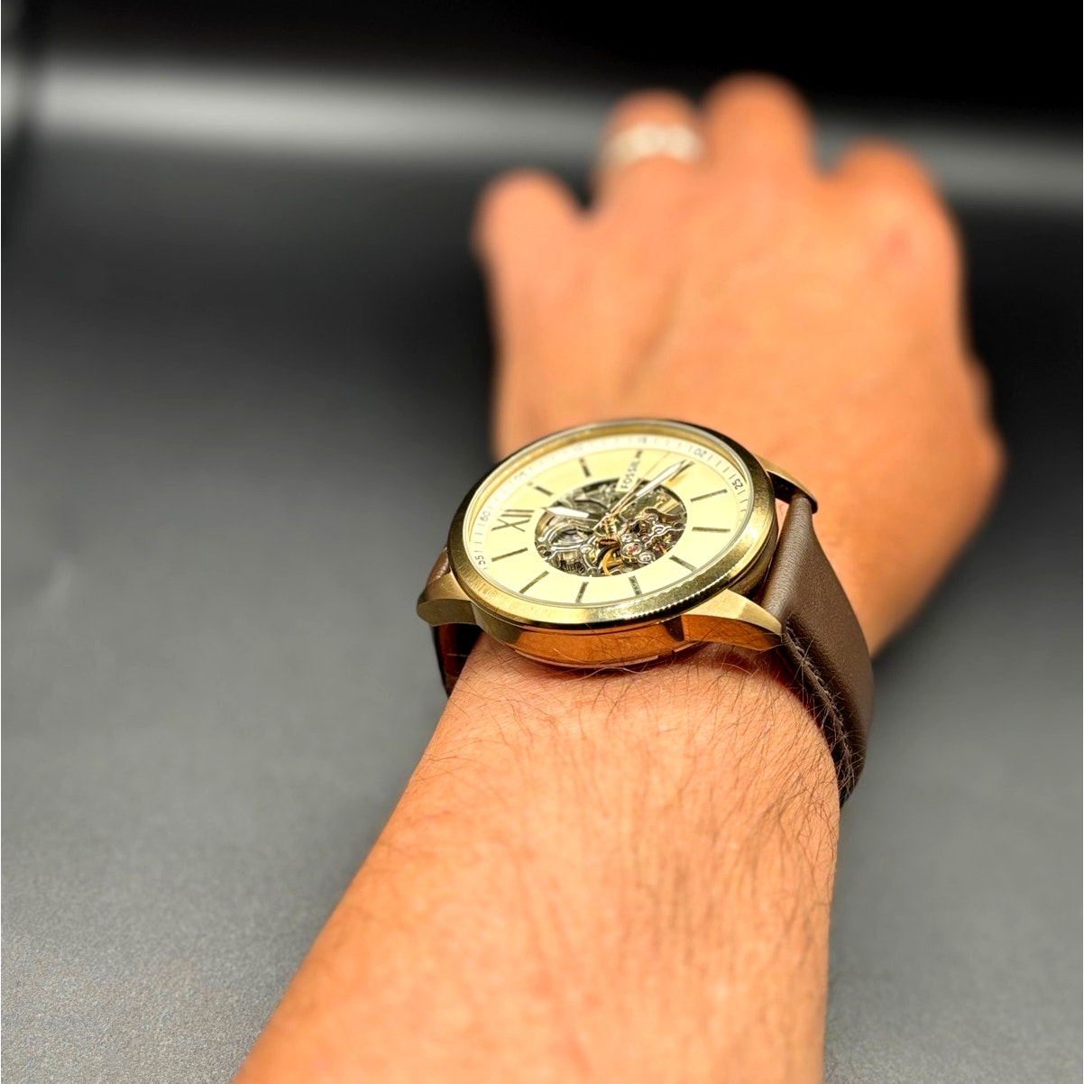 Fossil Flynn BQ2382 Automatic Men's Watch Skeleton Dial Leather Strap 48mm