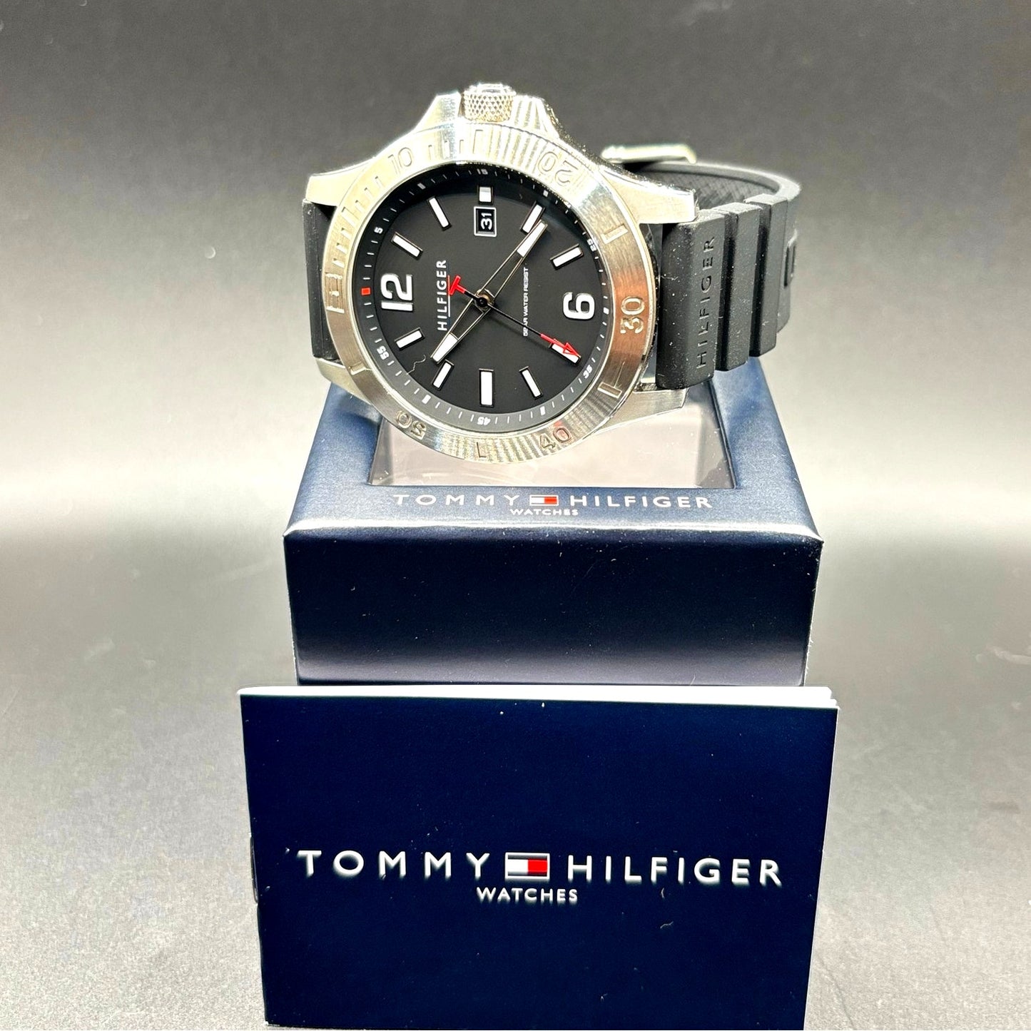Tommy Hilfiger Ryan 1710539 Black Dial Silicone Strap Men's Watch NIB