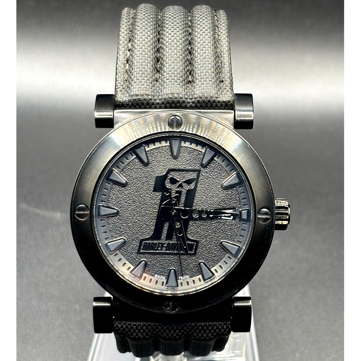 Harley-Davidson Bulova 78B131 Black #1 Racing Skull 44mm Watch Discontinued