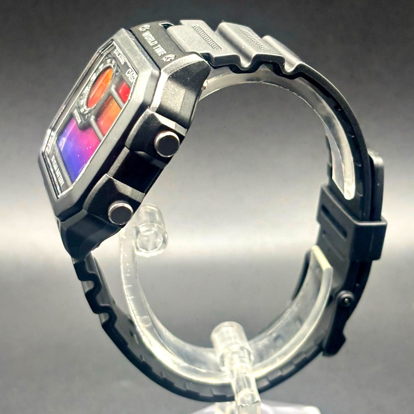 LWS Atlas Red Horizon Custom Casio AE1200 World Time Silicone Bracelet Mod Watch