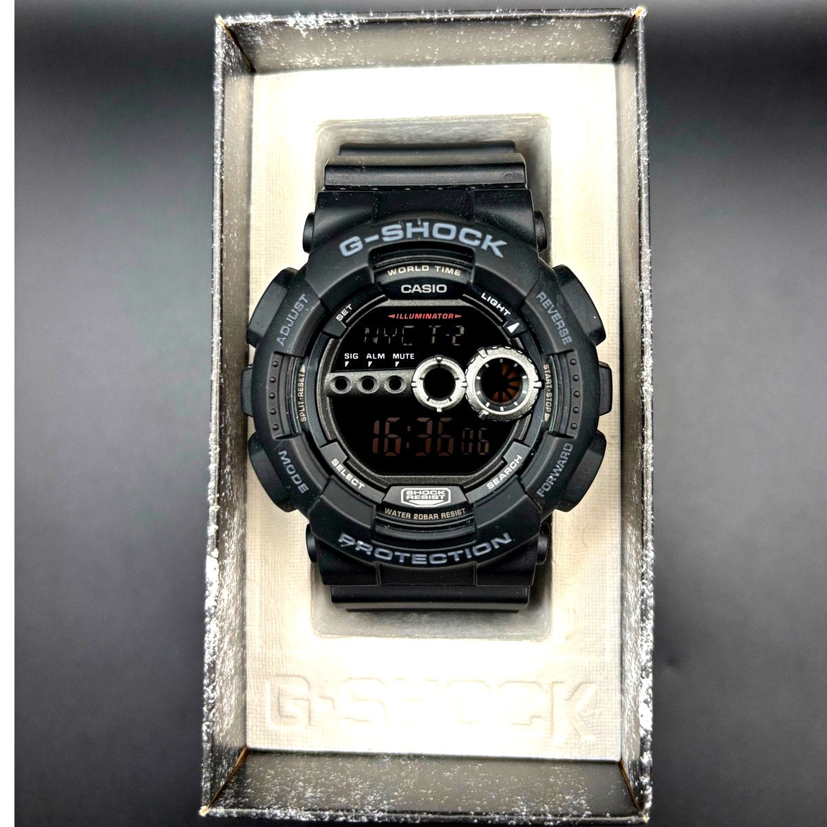 Casio G-Shock GD100-1B Black Digital High Brightness World Time 200M Watch NIBWT