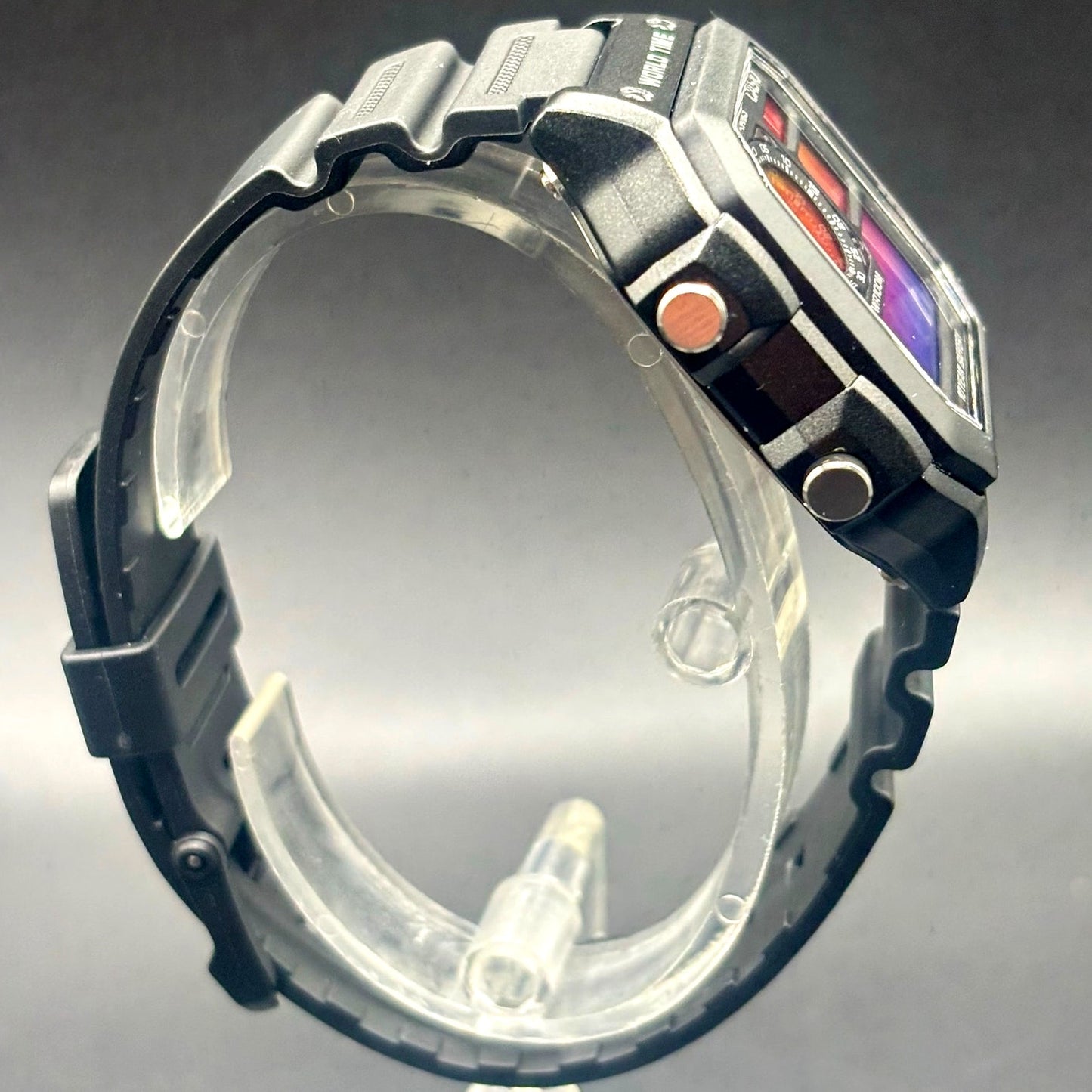 LWS Atlas Red Horizon Custom Casio AE1200 World Time Silicone Bracelet Mod Watch