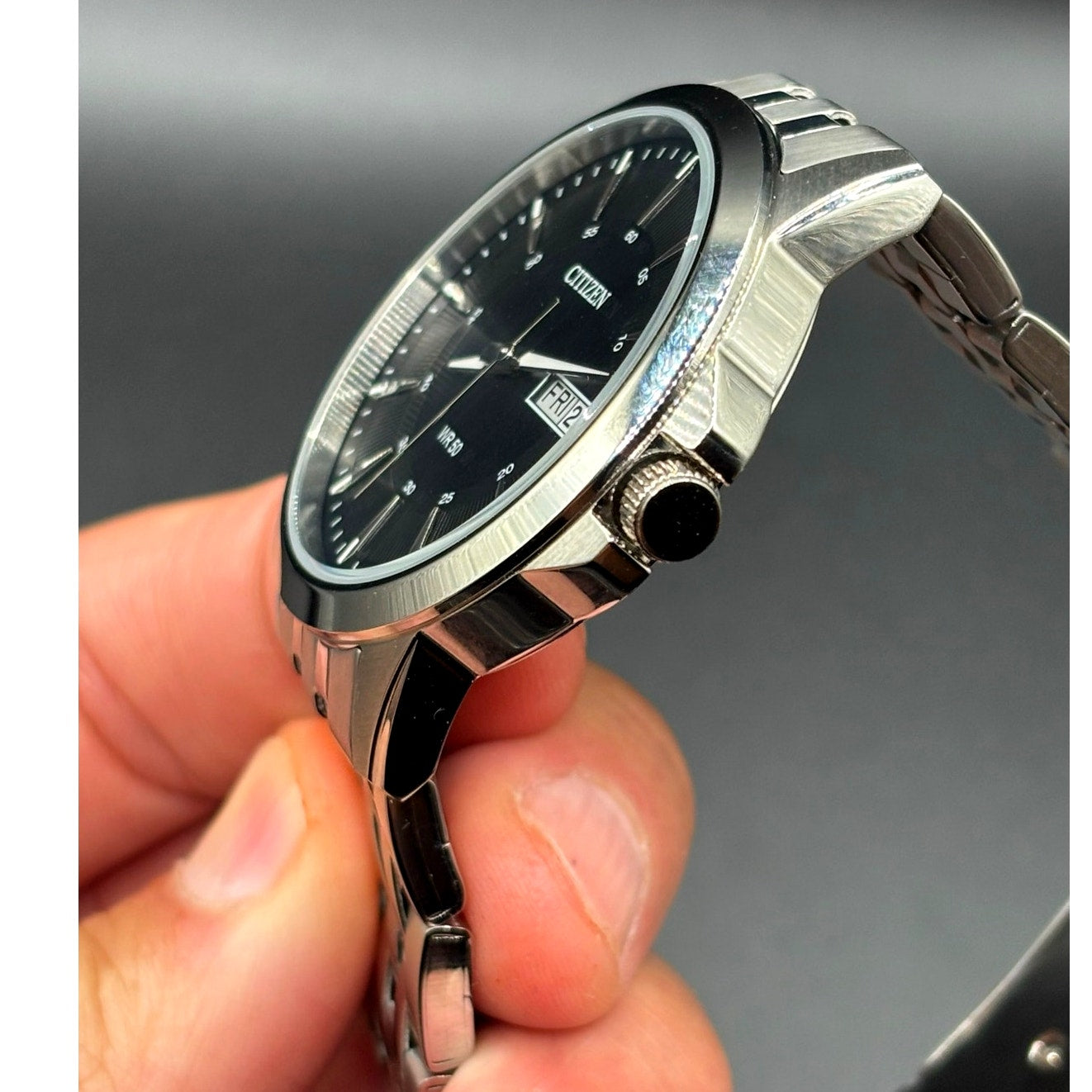 Citizen BF2011-51E Black Sunray Dial Day Date Quartz Men’s Stainless Steel Watch