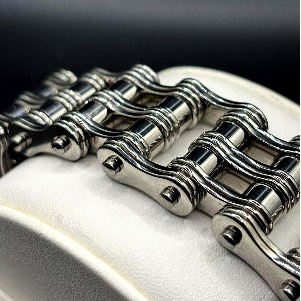 Men's Stainless Steel Motorcycle Double Chain Link 8.5" Bracelet Signed NEW