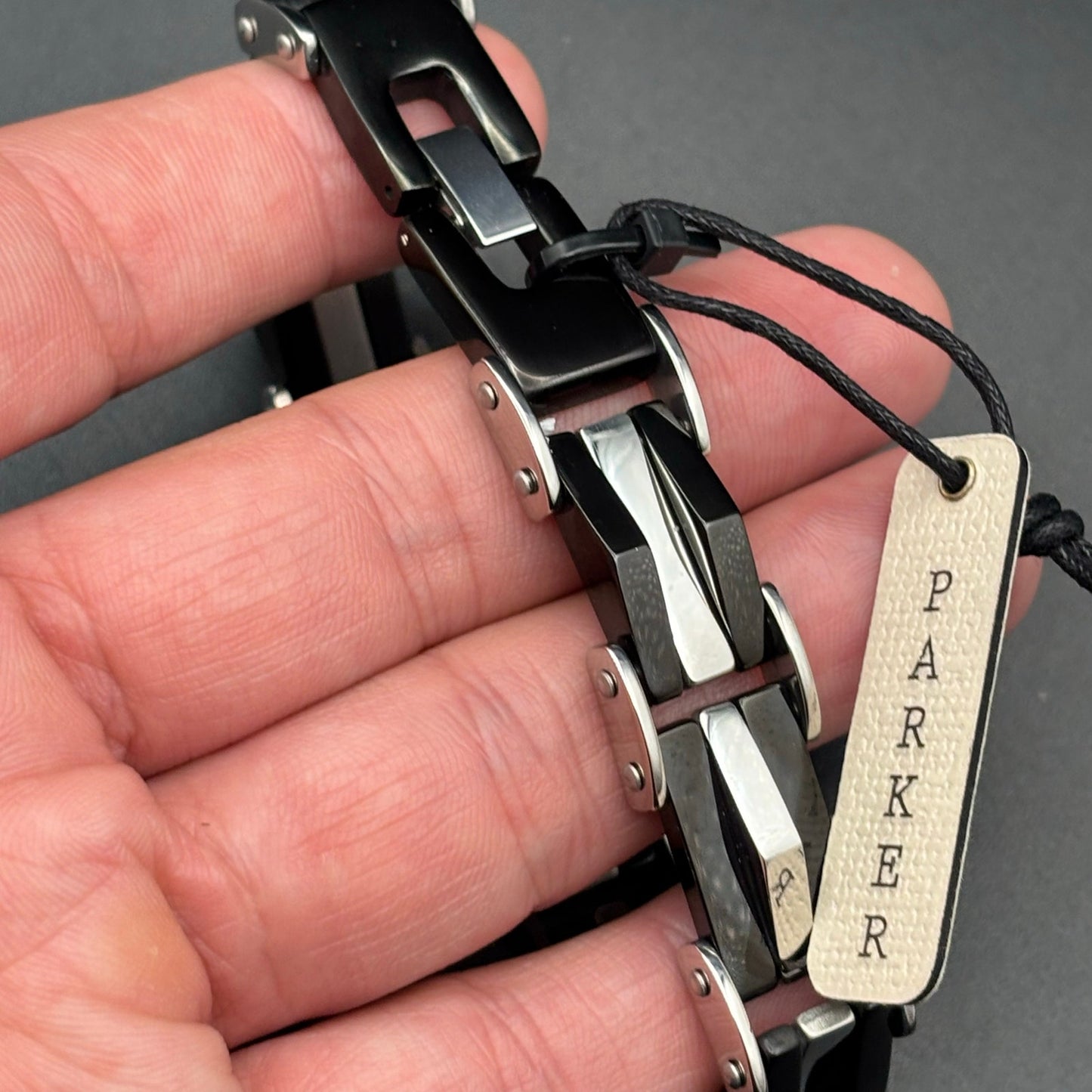 Mason Parker Mens TwoTone Stainless Steel Link Bracelet Gunmetal & Silver Finish