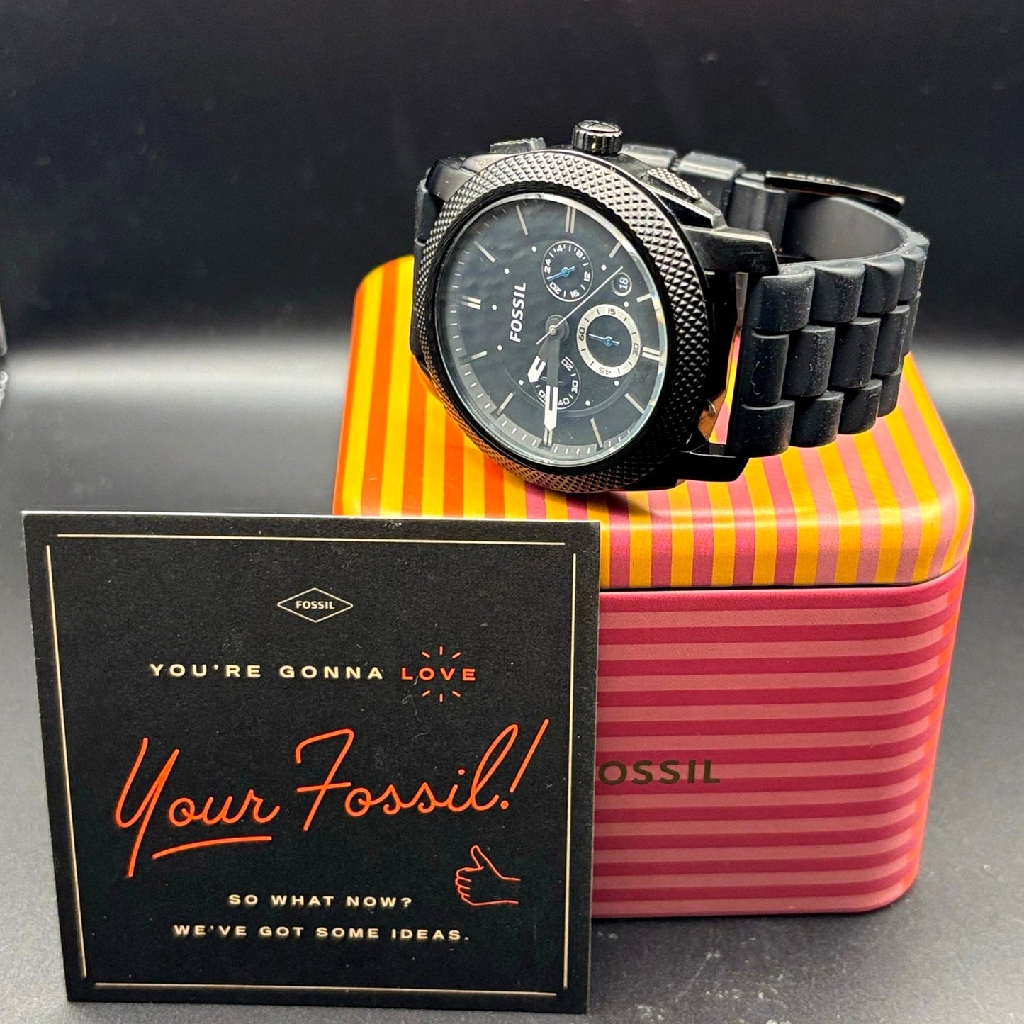 Fossil FS4487 Machine Chronograph Men’s Gunmetal Black Silicone Strap Watch