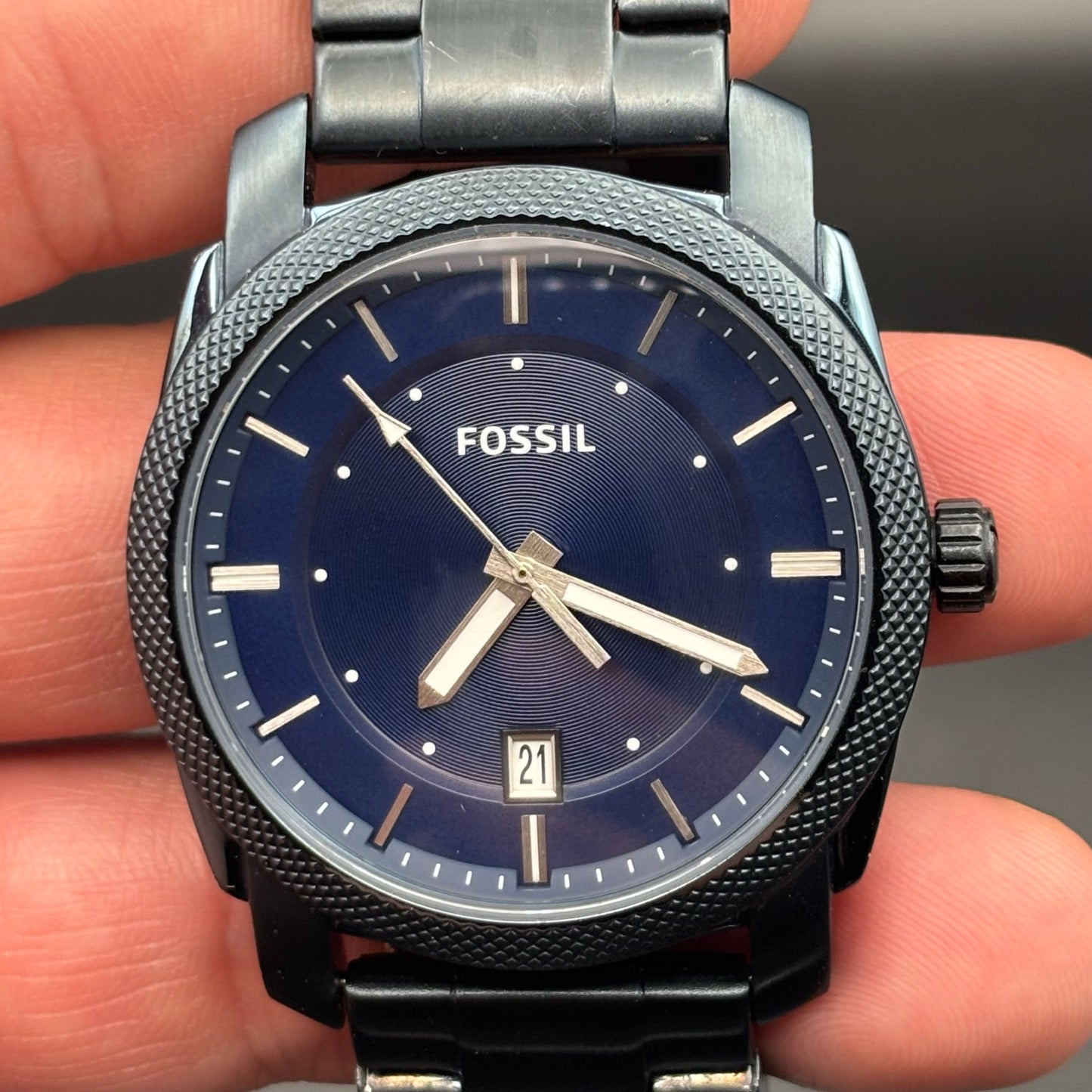 Fossil Machine FS5231 Men’s Blue Dial Ion Plated Stainless Steel Watch