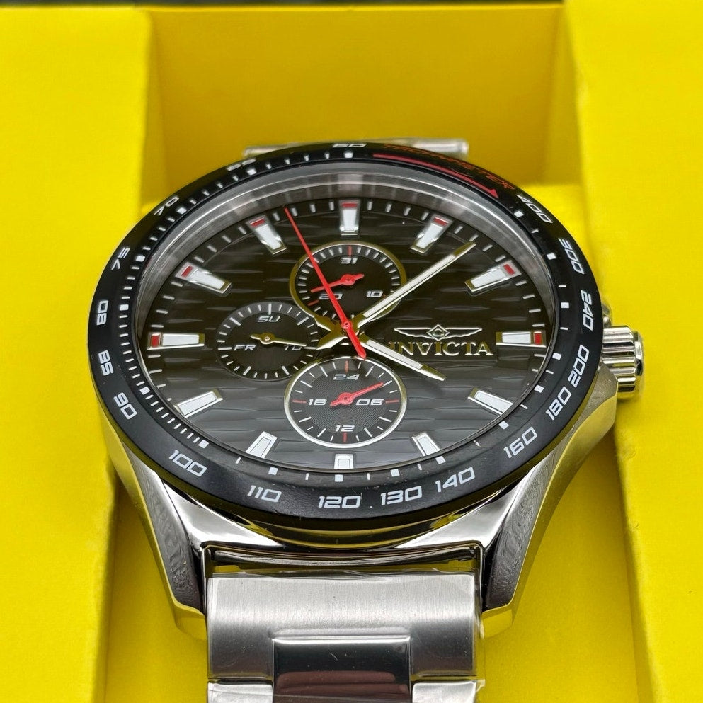 Invicta Racing 47550 Mens 44mm Stainless Steel Black Dial Quartz 50m NIBWT