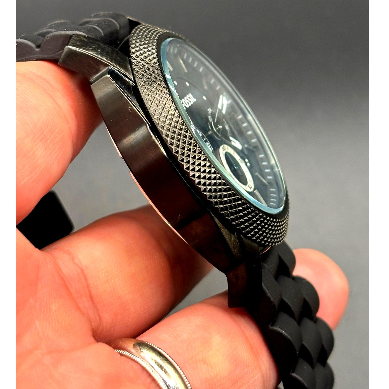 Fossil FS4487 Machine Chronograph Men’s Gunmetal Black Silicone Strap Watch