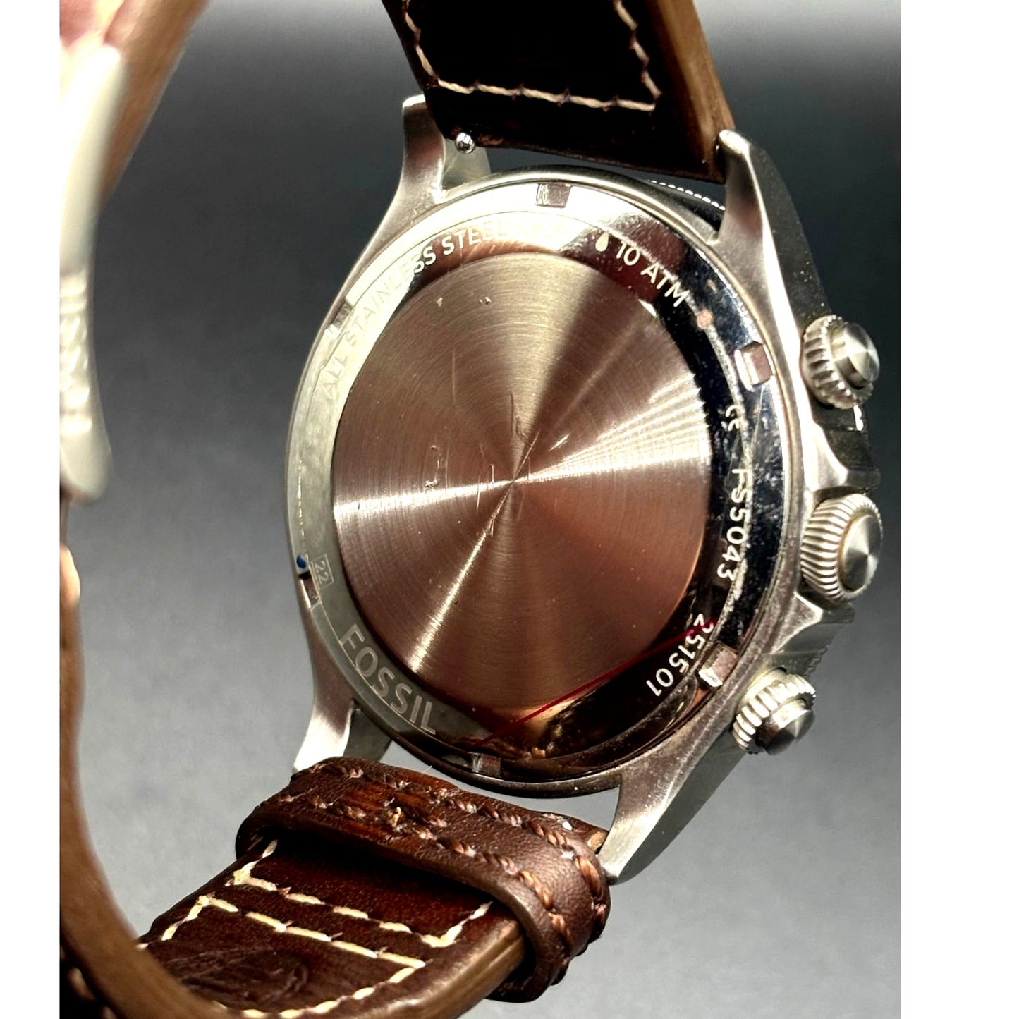 Fossil FS5043 Recruiter GMT Alarm Cream Dial Leather Strap Men’s 44mm Watch