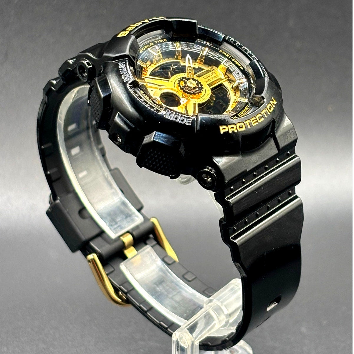 Casio Baby-G BA-110-1A Glossy Black Gold Analog Digital 100M Women's Watch NIB